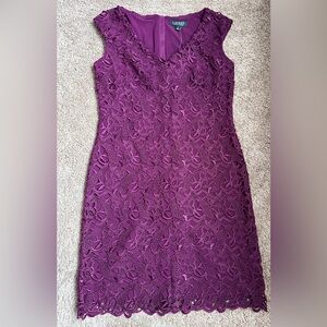 Lauren Ralph Lauren Strapless Purple Lace Sheath Dress